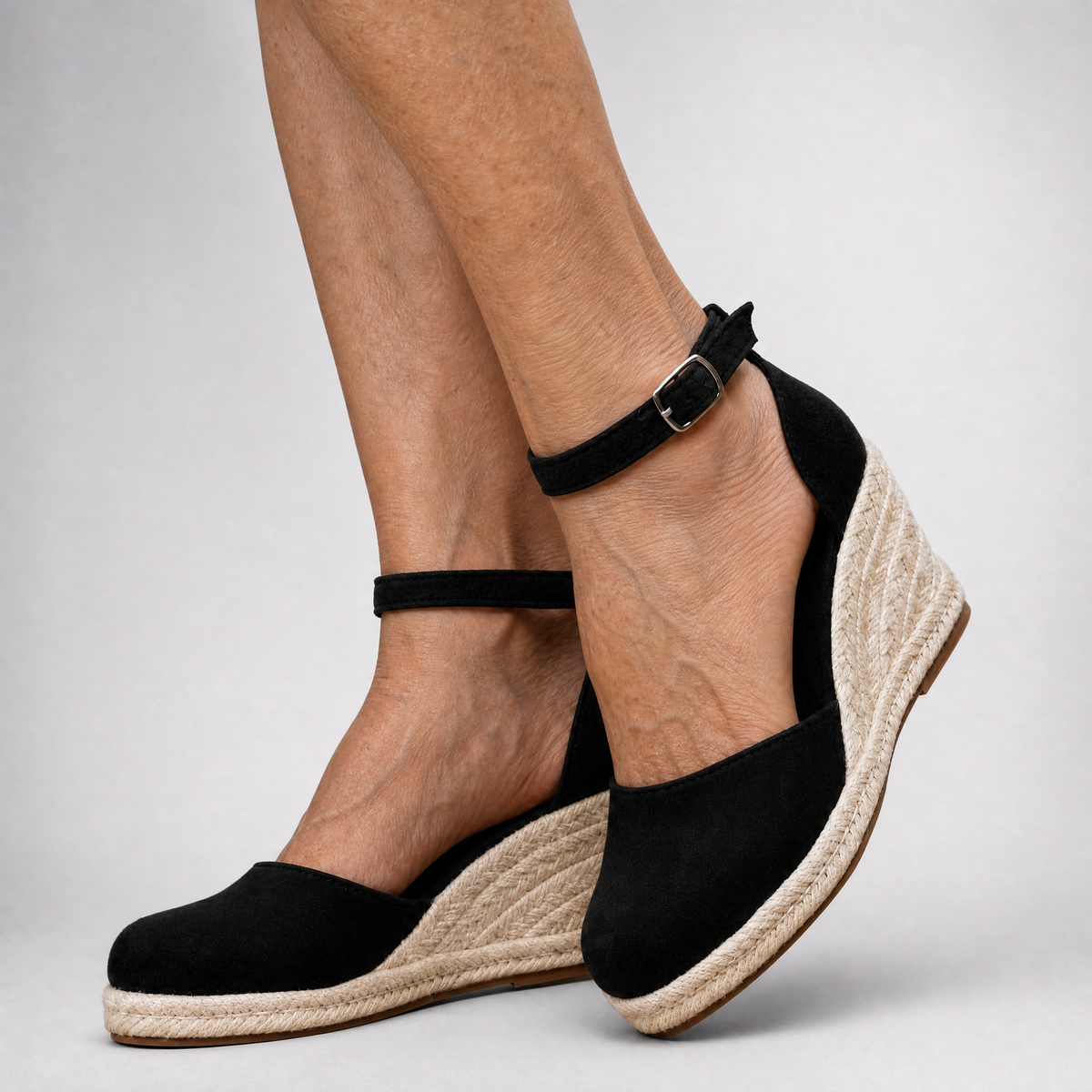 Women's Closed-Toe Espadrille Wedges Ankle-Strap Buckle Suede-Look Casual Sandals