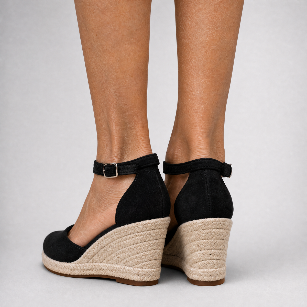 Women's Closed-Toe Espadrille Wedges Ankle-Strap Buckle Suede-Look Casual Sandals
